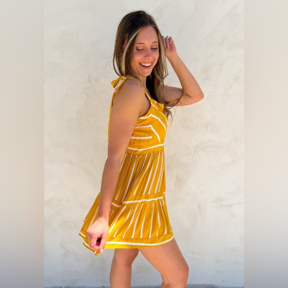 Petal Dew - Size Large, Golden Sunshine Striped Dress